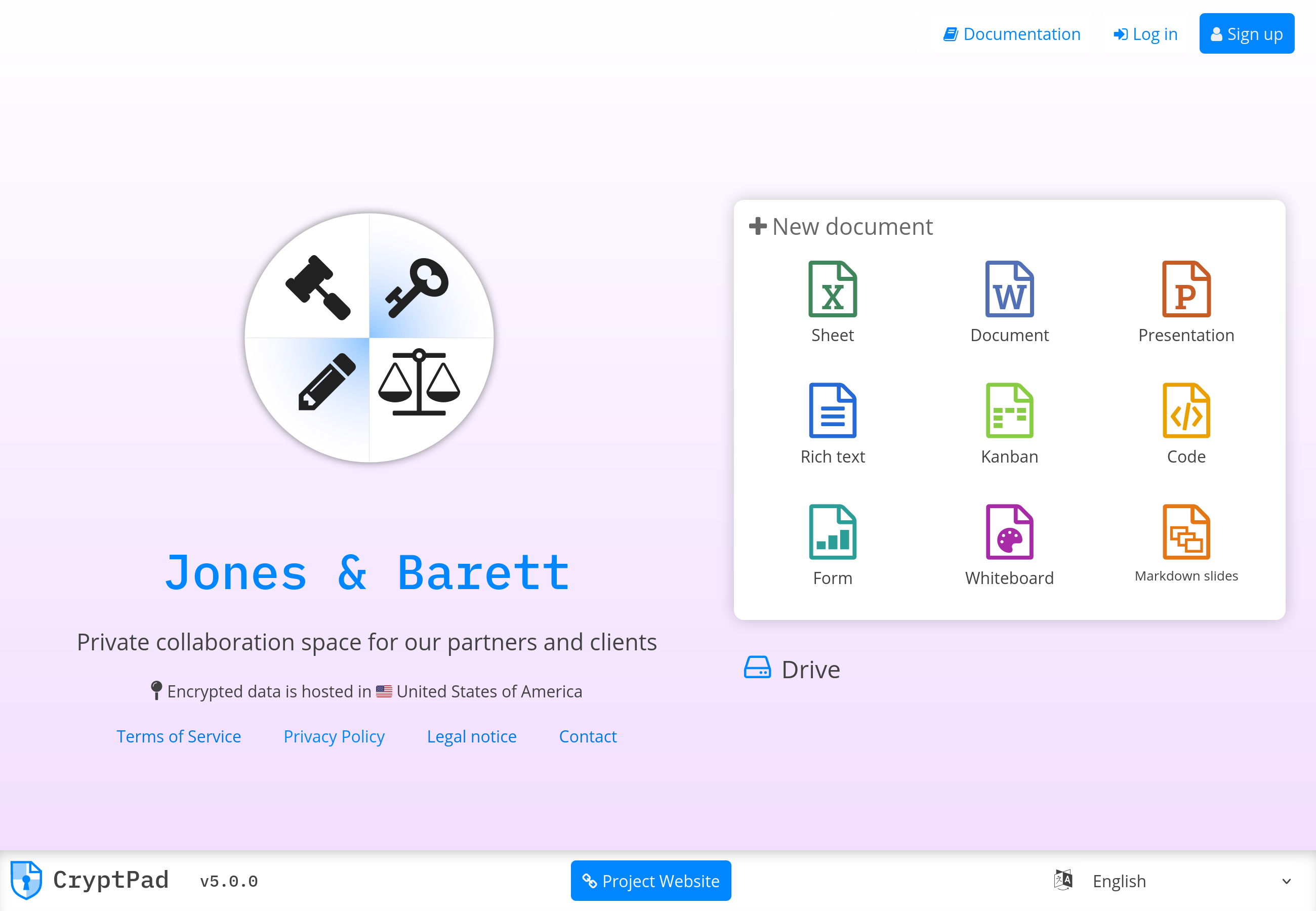 Screenshot of a CryptPad instance customized for Enterprise