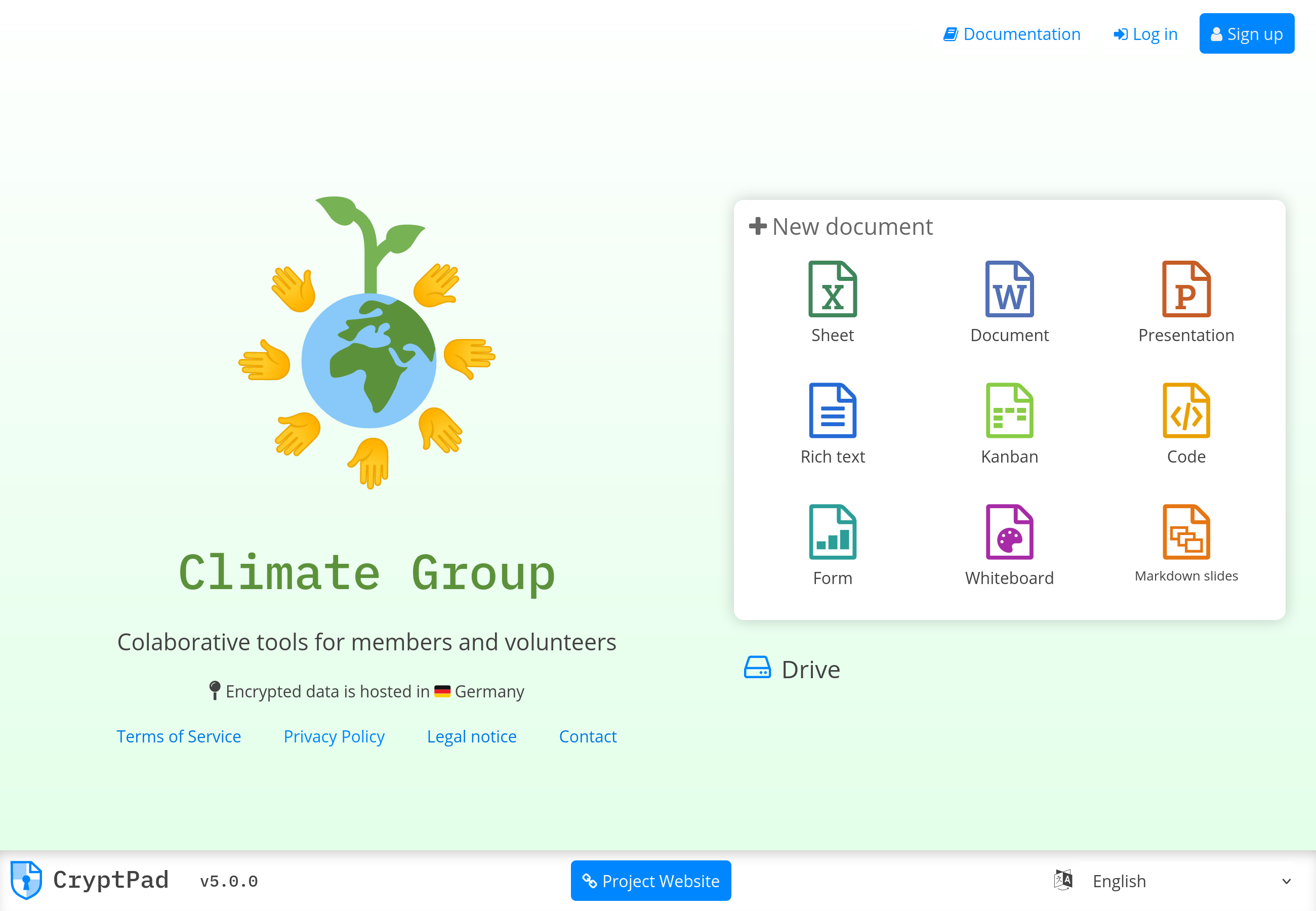 Screenshot of a CryptPad instance customized for Nonprofits